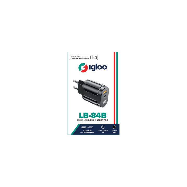 IGLOO USB QC 3.0 E USB TYPE-C BLACK
